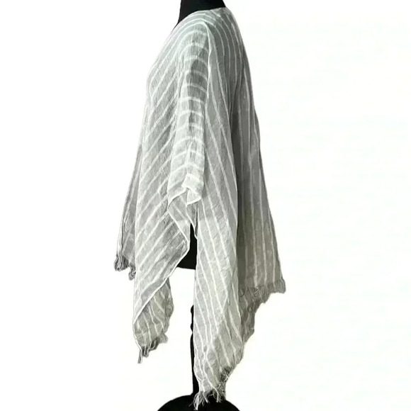 Mer/sea 100% Linen Gray White Stripe Open Front Wrap Cover Up Kimono Siz… - Picture 3 of 7